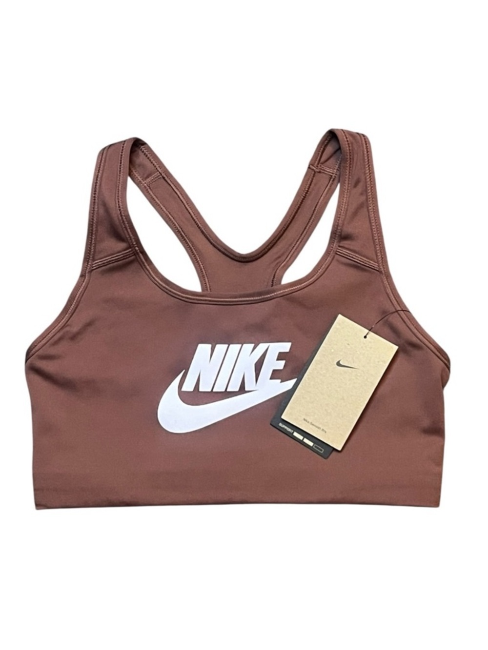 Nike Classic Swoosh Futura Women’s Medium Red Sepia Sports Bra Unpadded NWT